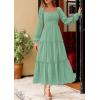 imagePRETTYGARDEN Maxi Dresses for Women 2025 Fall Casual Long Sleeve Smocked A Line Ruffle Flowy Boho Wedding Guest Dress PocketsSage Green