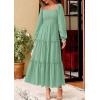 imagePRETTYGARDEN Maxi Dresses for Women 2025 Fall Casual Long Sleeve Smocked A Line Ruffle Flowy Boho Wedding Guest Dress PocketsSage Green