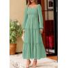 imagePRETTYGARDEN Maxi Dresses for Women 2025 Fall Casual Long Sleeve Smocked A Line Ruffle Flowy Boho Wedding Guest Dress PocketsSage Green