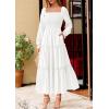 imagePRETTYGARDEN Maxi Dresses for Women 2025 Fall Casual Long Sleeve Smocked A Line Ruffle Flowy Boho Wedding Guest Dress PocketsWhite