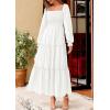 imagePRETTYGARDEN Maxi Dresses for Women 2025 Fall Casual Long Sleeve Smocked A Line Ruffle Flowy Boho Wedding Guest Dress PocketsWhite