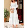 imagePRETTYGARDEN Maxi Dresses for Women 2025 Fall Casual Long Sleeve Smocked A Line Ruffle Flowy Boho Wedding Guest Dress PocketsWhite