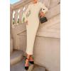 imagePRETTYGARDEN Sweater Dresses for Women 2025 Fall Bell Long Sleeve Crew Neck Bodycon Maxi Dress Winter Ribbed Knit OutfitsBeige
