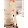 imagePRETTYGARDEN Sweater Dresses for Women 2025 Fall Bell Long Sleeve Crew Neck Bodycon Maxi Dress Winter Ribbed Knit OutfitsBeige