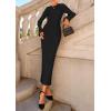 imagePRETTYGARDEN Sweater Dresses for Women 2025 Fall Bell Long Sleeve Crew Neck Bodycon Maxi Dress Winter Ribbed Knit OutfitsBlack