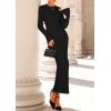 imagePRETTYGARDEN Sweater Dresses for Women 2025 Fall Bell Long Sleeve Crew Neck Bodycon Maxi Dress Winter Ribbed Knit OutfitsBlack