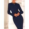 imagePRETTYGARDEN Sweater Dresses for Women 2025 Fall Bell Long Sleeve Crew Neck Bodycon Maxi Dress Winter Ribbed Knit OutfitsNavy Blue