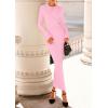 imagePRETTYGARDEN Sweater Dresses for Women 2025 Fall Bell Long Sleeve Crew Neck Bodycon Maxi Dress Winter Ribbed Knit OutfitsPink