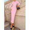 imagePRETTYGARDEN Sweater Dresses for Women 2025 Fall Bell Long Sleeve Crew Neck Bodycon Maxi Dress Winter Ribbed Knit OutfitsPink