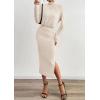 imagePRETTYGARDEN Turtle Neck Dresses for Women 2025 Fall Knit Outfits Slit Elastic Waist Long Sleeve Bodycon Midi Sweater DressApricot