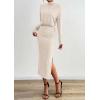 imagePRETTYGARDEN Turtle Neck Dresses for Women 2025 Fall Knit Outfits Slit Elastic Waist Long Sleeve Bodycon Midi Sweater DressApricot