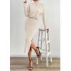 imagePRETTYGARDEN Turtle Neck Dresses for Women 2025 Fall Knit Outfits Slit Elastic Waist Long Sleeve Bodycon Midi Sweater DressApricot