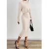 imagePRETTYGARDEN Turtle Neck Dresses for Women 2025 Fall Knit Outfits Slit Elastic Waist Long Sleeve Bodycon Midi Sweater DressApricot