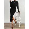 imagePRETTYGARDEN Turtle Neck Dresses for Women 2025 Fall Knit Outfits Slit Elastic Waist Long Sleeve Bodycon Midi Sweater DressBlack