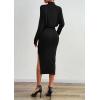 imagePRETTYGARDEN Turtle Neck Dresses for Women 2025 Fall Knit Outfits Slit Elastic Waist Long Sleeve Bodycon Midi Sweater DressBlack
