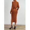imagePRETTYGARDEN Turtle Neck Dresses for Women 2025 Fall Knit Outfits Slit Elastic Waist Long Sleeve Bodycon Midi Sweater DressBrick Red
