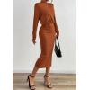 imagePRETTYGARDEN Turtle Neck Dresses for Women 2025 Fall Knit Outfits Slit Elastic Waist Long Sleeve Bodycon Midi Sweater DressBrick Red
