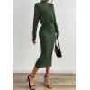 imagePRETTYGARDEN Turtle Neck Dresses for Women 2025 Fall Knit Outfits Slit Elastic Waist Long Sleeve Bodycon Midi Sweater DressDark Green