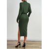 imagePRETTYGARDEN Turtle Neck Dresses for Women 2025 Fall Knit Outfits Slit Elastic Waist Long Sleeve Bodycon Midi Sweater DressDark Green
