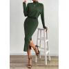 imagePRETTYGARDEN Turtle Neck Dresses for Women 2025 Fall Knit Outfits Slit Elastic Waist Long Sleeve Bodycon Midi Sweater DressDark Green