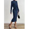imagePRETTYGARDEN Turtle Neck Dresses for Women 2025 Fall Knit Outfits Slit Elastic Waist Long Sleeve Bodycon Midi Sweater DressNavy