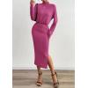 imagePRETTYGARDEN Turtle Neck Dresses for Women 2025 Fall Knit Outfits Slit Elastic Waist Long Sleeve Bodycon Midi Sweater DressRose Pink