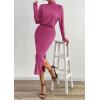 imagePRETTYGARDEN Turtle Neck Dresses for Women 2025 Fall Knit Outfits Slit Elastic Waist Long Sleeve Bodycon Midi Sweater DressRose Pink