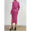 imagePRETTYGARDEN Turtle Neck Dresses for Women 2025 Fall Knit Outfits Slit Elastic Waist Long Sleeve Bodycon Midi Sweater DressRose Pink