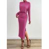imagePRETTYGARDEN Turtle Neck Dresses for Women 2025 Fall Knit Outfits Slit Elastic Waist Long Sleeve Bodycon Midi Sweater DressRose Pink