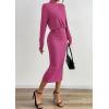 imagePRETTYGARDEN Turtle Neck Dresses for Women 2025 Fall Knit Outfits Slit Elastic Waist Long Sleeve Bodycon Midi Sweater DressRose Pink