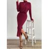 imagePRETTYGARDEN Turtle Neck Dresses for Women 2025 Fall Knit Outfits Slit Elastic Waist Long Sleeve Bodycon Midi Sweater DressWine Red
