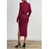 imagePRETTYGARDEN Turtle Neck Dresses for Women 2025 Fall Knit Outfits Slit Elastic Waist Long Sleeve Bodycon Midi Sweater DressWine Red