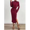 imagePRETTYGARDEN Turtle Neck Dresses for Women 2025 Fall Knit Outfits Slit Elastic Waist Long Sleeve Bodycon Midi Sweater DressWine Red