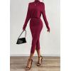imagePRETTYGARDEN Turtle Neck Dresses for Women 2025 Fall Knit Outfits Slit Elastic Waist Long Sleeve Bodycon Midi Sweater DressWine Red
