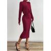 imagePRETTYGARDEN Turtle Neck Dresses for Women 2025 Fall Knit Outfits Slit Elastic Waist Long Sleeve Bodycon Midi Sweater DressWine Red