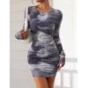 imagePRETTYGARDEN Women Long Sleeve Mini Fall Dress 2025 Tie Dye Print Bodycon Cocktail Party Club Outfits Homecoming DressesGray Floral