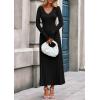 imagePRETTYGARDEN Women Sweater Dress Fall Fashion 2025 Long Sleeve V Neck Ribbed Knit Pleated A Line Elegant Maxi Winter DressesBlack