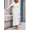 imagePRETTYGARDEN Women Sweater Dress Fall Fashion 2025 Long Sleeve V Neck Ribbed Knit Pleated A Line Elegant Maxi Winter DressesWhite