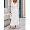 imagePRETTYGARDEN Women Sweater Dress Fall Fashion 2025 Long Sleeve V Neck Ribbed Knit Pleated A Line Elegant Maxi Winter DressesWhite