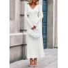 imagePRETTYGARDEN Women Sweater Dress Fall Fashion 2025 Long Sleeve V Neck Ribbed Knit Pleated A Line Elegant Maxi Winter DressesWhite