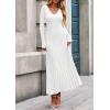 imagePRETTYGARDEN Women Sweater Dress Fall Fashion 2025 Long Sleeve V Neck Ribbed Knit Pleated A Line Elegant Maxi Winter DressesWhite