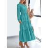 imagePRETTYGARDEN Womens 2025 Elegant Maxi Dresses Long Sleeve V Neck Flowy Pockets Casual Modest Dress Fall Fashion ClothesAqua Green