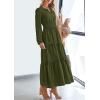 imagePRETTYGARDEN Womens 2025 Elegant Maxi Dresses Long Sleeve V Neck Flowy Pockets Casual Modest Dress Fall Fashion ClothesArmy Green