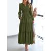 imagePRETTYGARDEN Womens 2025 Elegant Maxi Dresses Long Sleeve V Neck Flowy Pockets Casual Modest Dress Fall Fashion ClothesArmy Green