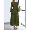 imagePRETTYGARDEN Womens 2025 Elegant Maxi Dresses Long Sleeve V Neck Flowy Pockets Casual Modest Dress Fall Fashion ClothesArmy Green