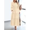 imagePRETTYGARDEN Womens 2025 Elegant Maxi Dresses Long Sleeve V Neck Flowy Pockets Casual Modest Dress Fall Fashion ClothesBeige