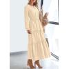 imagePRETTYGARDEN Womens 2025 Elegant Maxi Dresses Long Sleeve V Neck Flowy Pockets Casual Modest Dress Fall Fashion ClothesBeige