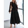 imagePRETTYGARDEN Womens 2025 Elegant Maxi Dresses Long Sleeve V Neck Flowy Pockets Casual Modest Dress Fall Fashion ClothesBlack