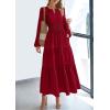 imagePRETTYGARDEN Womens 2025 Elegant Maxi Dresses Long Sleeve V Neck Flowy Pockets Casual Modest Dress Fall Fashion ClothesBurgundy