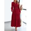 imagePRETTYGARDEN Womens 2025 Elegant Maxi Dresses Long Sleeve V Neck Flowy Pockets Casual Modest Dress Fall Fashion ClothesBurgundy